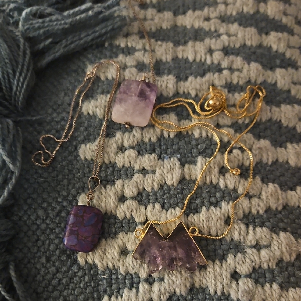 Purple and Gold Pendant Necklaces